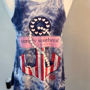 Simply Southern Blue Tie-Dye Tank with Red & Pink Anchor